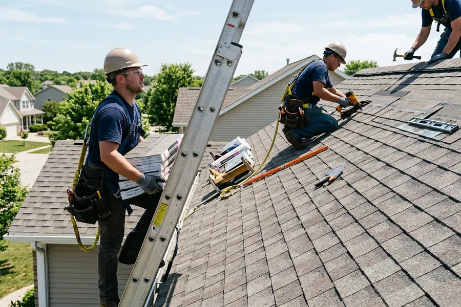 Beardman Building Services roofing crew installing architectural shingles in North Port
